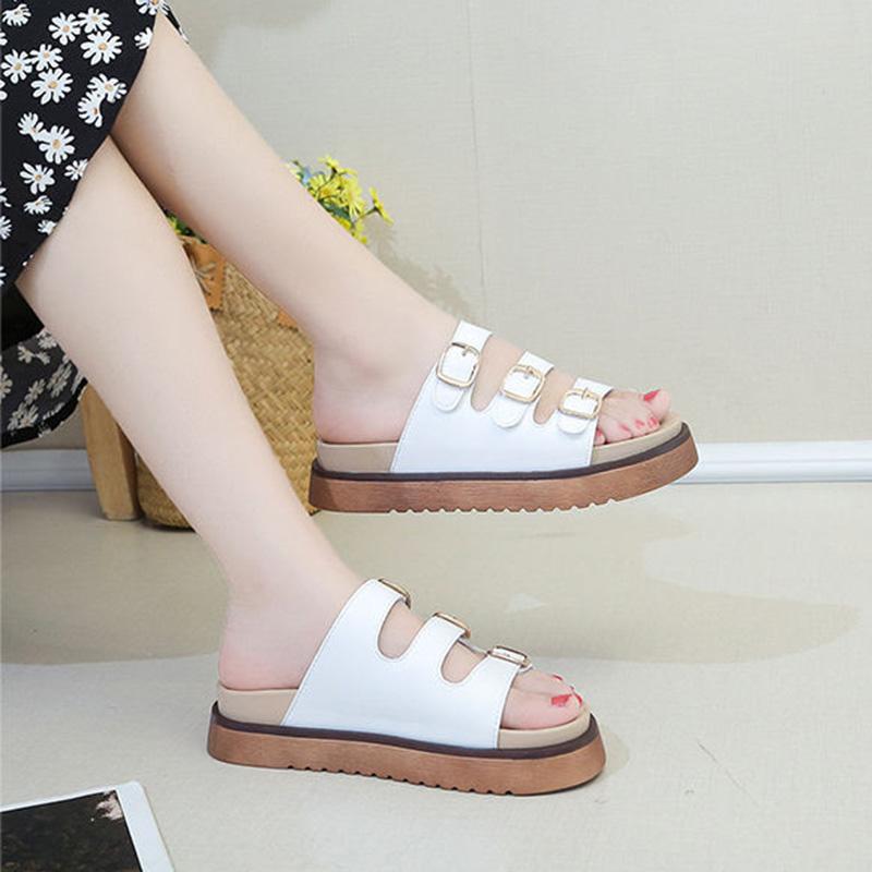 Sponge Cake Thick-soled Sandals and Slippers Women's Outer Wear Summer Leisure Beach All-match Flat-bottomed Soft-soled Flip-flops Women