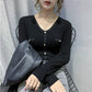 Long-sleeved V-neck Sweater Loose Thin Slim Slim Top All-match Fashion Base Sweater