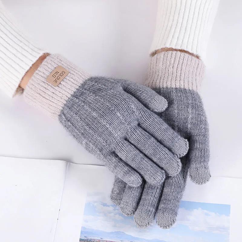 Alpaca Knitted Touch Screen Gloves Unisex Warm Outdoor Antifreeze Plus Velvet Thick Gloves