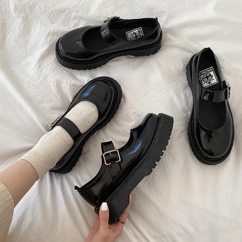 Japanese Women's Small Leather Shoes Korean Style All-match Retro British Style Leather Shoes Thick-soled Round-toe Thin Women's Shoes