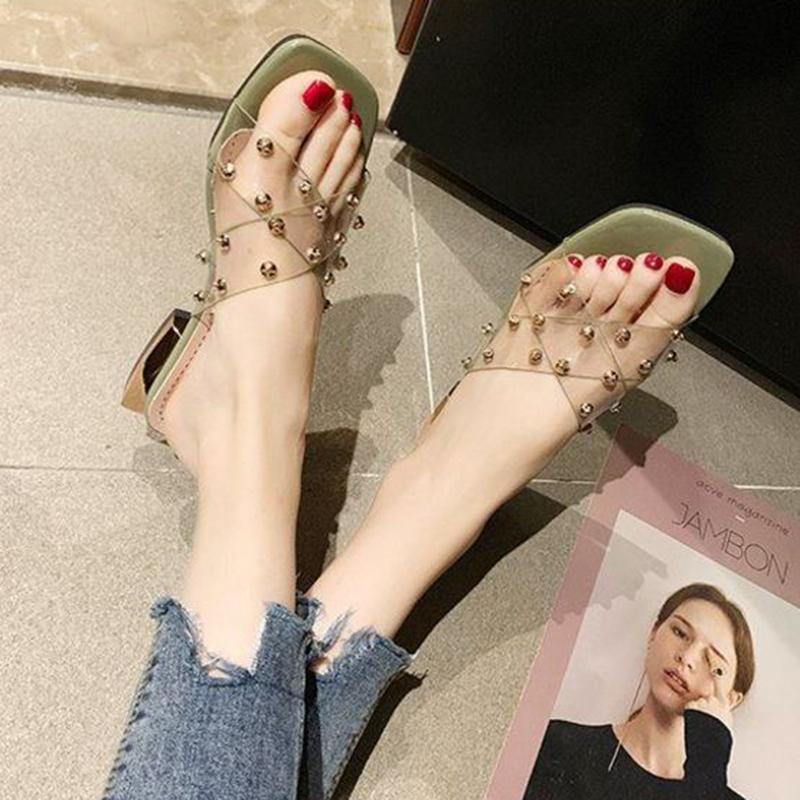 Slippers Women's Outer Wear Fashion Thick Heel Low Heel Flip Flops Women Fashion Sandals and Slippers Women Transparent Slippers Women