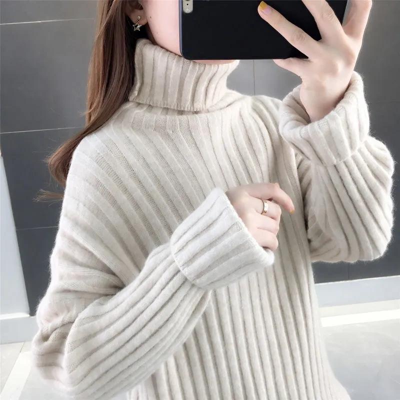 Sweater Women's Turtleneck Knitwear Pullover Loose Korean Version Pure Color Ladies Trending Sweater Autumn and Winter Top