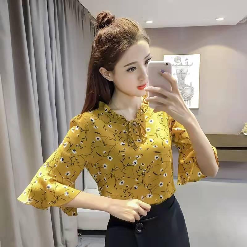 Women's Chiffon Shirt Spring V-neck Shirt Bell Sleeve Top Blouse Women Blusas Ropa De Mujer
