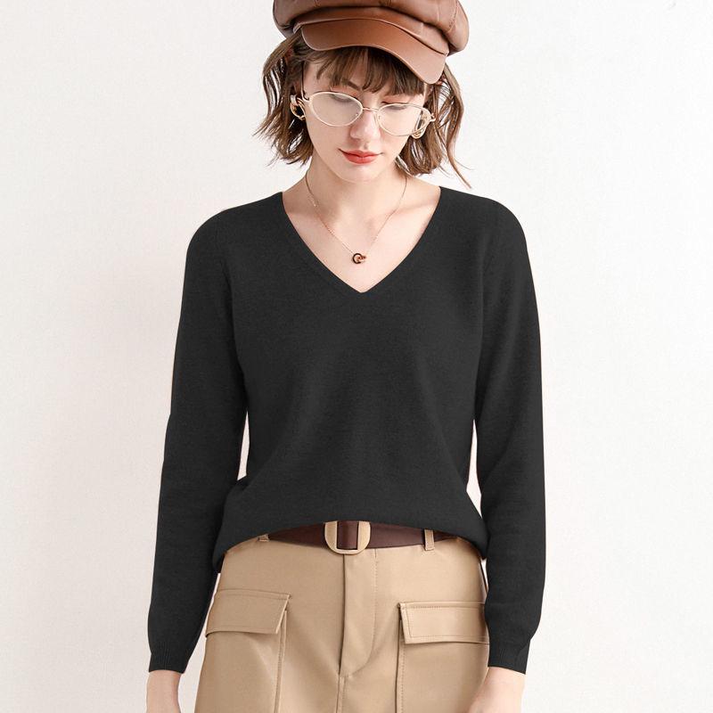Wool V-neck Long-sleeved Sweater Autumn and Winter Fashion Sexy All-match Loose Blouse