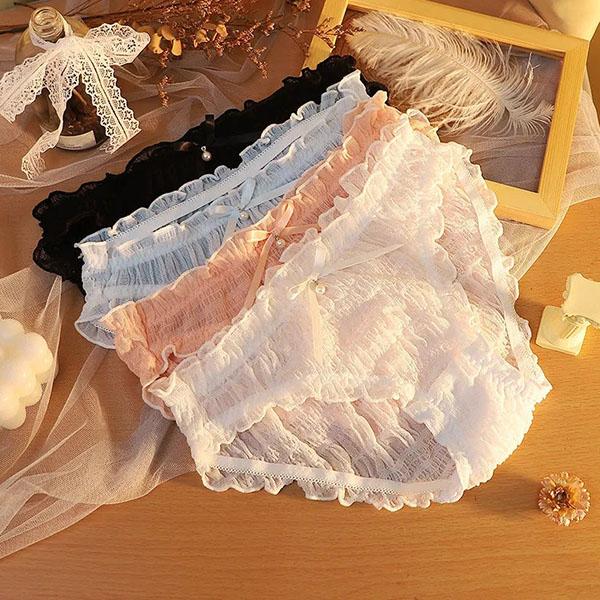 4Pcs/Set Girl's Sweet Large Size Causal Soft Lace Briefs Solid Color Mid Waist Seamless All-match Underpants