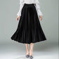 Spring Women Long Metallic Silver Pleated Skirt Midi Skirt High Waist Elascity Casual Skirt Vintage
