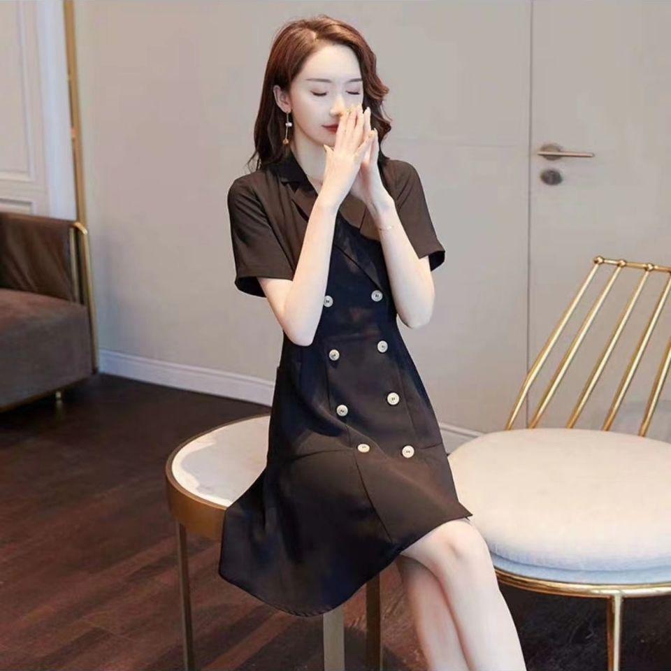 Vintage Suit Collar Short Sleeve A Line Dresses Elegant France Office Ladies Dress Retro Robe Dress