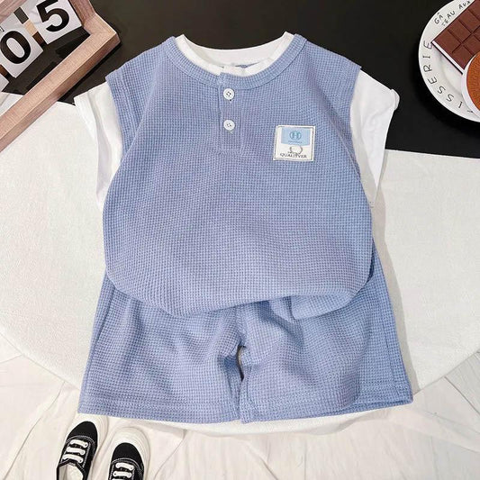 Boys Summer Suit Breathable Short-sleeved Shorts Two-piece Children's Casual Comfortable Loose Soft Stitching Design Baby Clothes