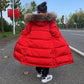 Girls' Down Warm and Windproof Cotton Jacket Mid-length Children's Long Over-the-knee Children's Clothing Plus Velvet Padded Jacket