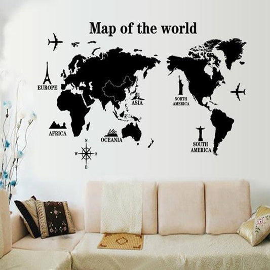 Black map wall sticker Green removable sticker Bedroom living room study decoration