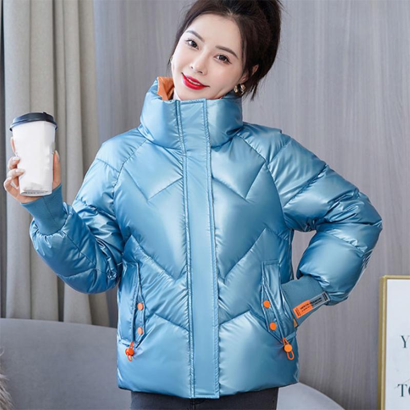 Women's Shiny Short Down Jacket Winter Korean Style Loose Quilted Jacket Casual Stand-collar Padded Jacket