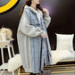 Mid-length Loose Hooded Sweater Cardigan Women's Stitching Denim Jacket Women's Solid Color Long-sleeved Warm Jacket with Pockets