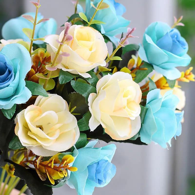 Single Fake Flower Simulation Bouquet Rose Flower Dried Flower Silk Flower Cloth Flower Plastic Flower Small Bunch Cloth Decoration Flower Arrangement