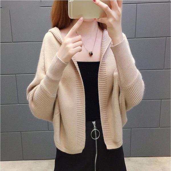 Autumn and Winter Short Knitted Cardigan Hooded College Style Loose Sweater All-match Fashionable Jacket