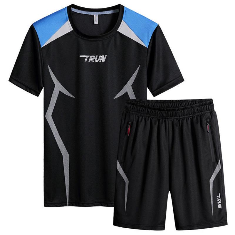 Men's Summer Leisure Sports Suit Round Neck Breathable Short Sleeve T-Shirt Fashion Sports Shorts Two-piece Suit for Men
