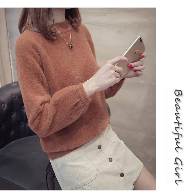 PofuLove Autumn and Winter Bottoming Shirt Mink Velvet Bow Sweater Women Hooded Loose Jacket Short