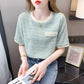 Summer Ice Silk Knitted Short-sleeved T-shirt Women's Summer Dress Small Fragrance Front Shoulder Top Design Trendy