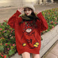 Outer Wear Printed Sweater Loose Casual Fashion Round Neck Long Sleeve Women All-match Red Knit Sweater Sweater Women Autumn Winter