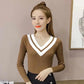 Autumn/winter Sweater Women Short Stitching V-neck Slim Slimming Long-sleeved Pullover Sweater Bottoming Shirt Women