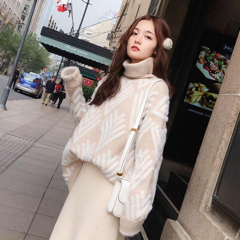 Autumn and Winter Casual Sweaters Thick High-necked Loose Tops and Comfortable Fluffy Female Sweater