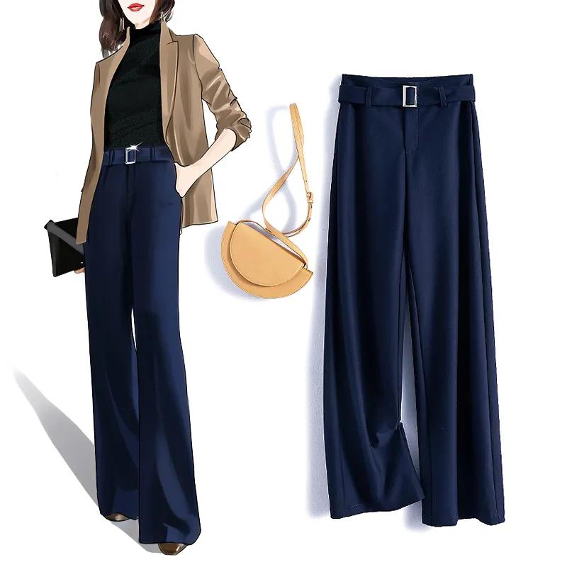 Women Loose Casual Pants Flared Trousers Black Blue Spring Autumn Baggy Long Pants Women Bottoms