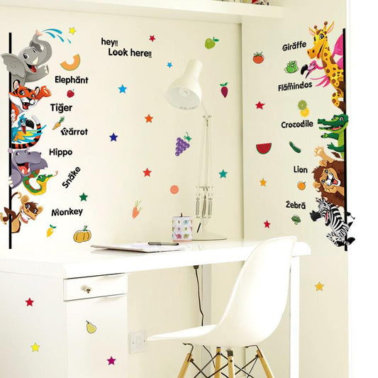 Cartoon Animal English Children's Door Kindergarten Decoration Fun Wall Stickers removable wallpaper