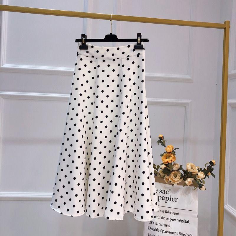 Spring Summer Polka Dot Skirt Floral Black Elegant Maxi Office Zipper Skirts with Lining Plus Size