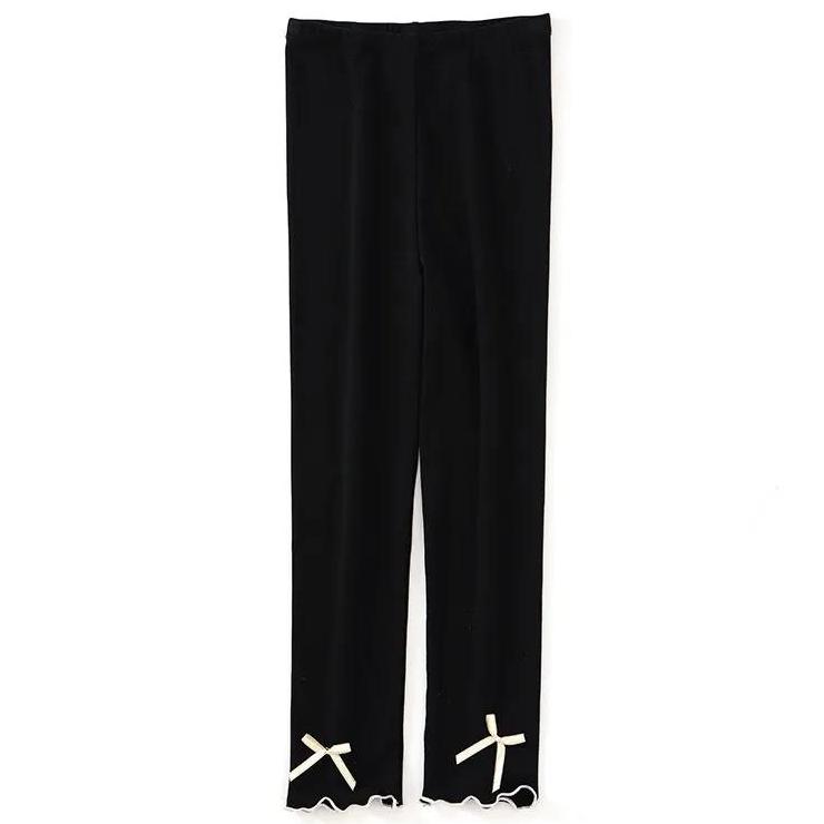 Girls' Leggings Children's Spring and Autumn Thin Bow Korean Ninth Pants Baby Outer Wear and Inner Wear Stretch Pants