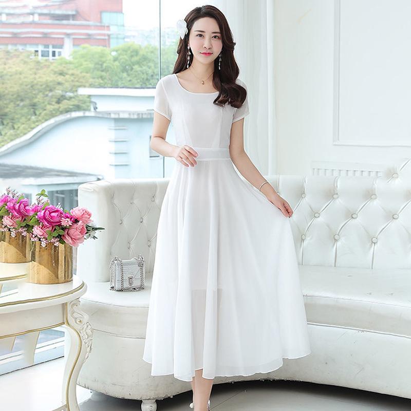 Temperament Was Thin Dress Female Big Chiffon Beach Skirt Large Size Mid-length Dancing Long Skirt Temperament Elegant Long Skirt