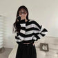 Gothic Retro Outer Wear Short Top High Waist Striped Hollow Sweater Women's Spring and Autumn Outer Wear Pullover Lazy Women's Thin Top