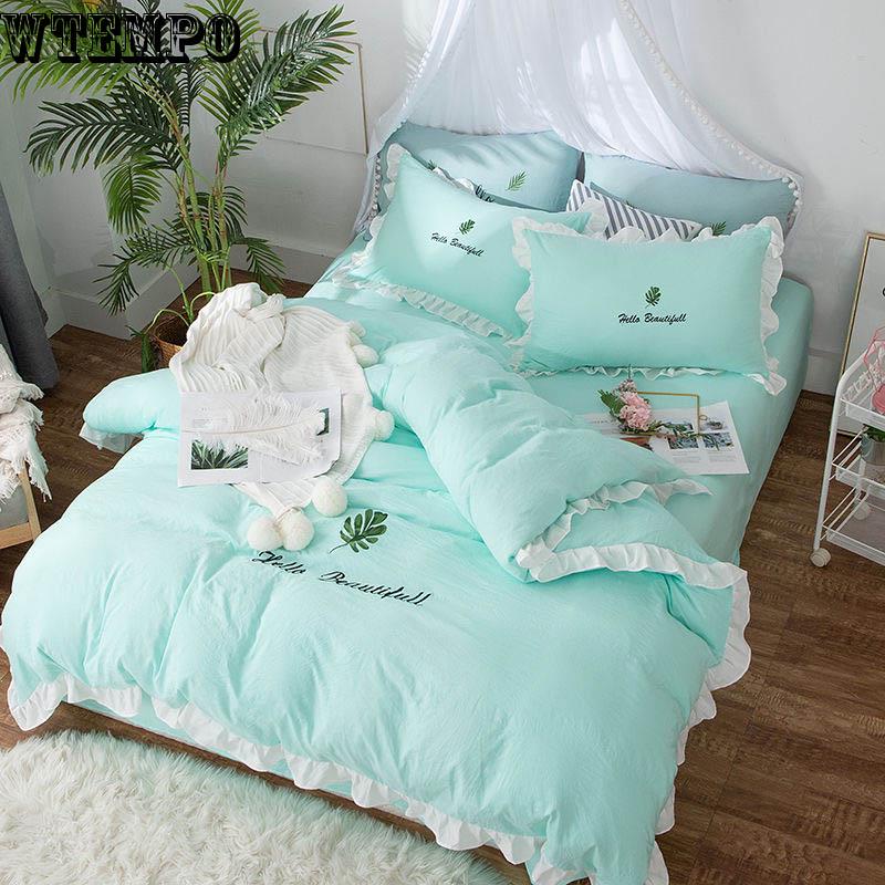 Bedding Four Sets of Princess Windmm Single Water Lotus Cotton Thick Grinding Bedding Three-piece Set of Winter