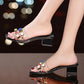 Summer Thick Heel Transparent Soft Surface Sandals and Slippers Ladies Wear Fashion Colorful Diamond Rivet Medium Heel Beach Shoes