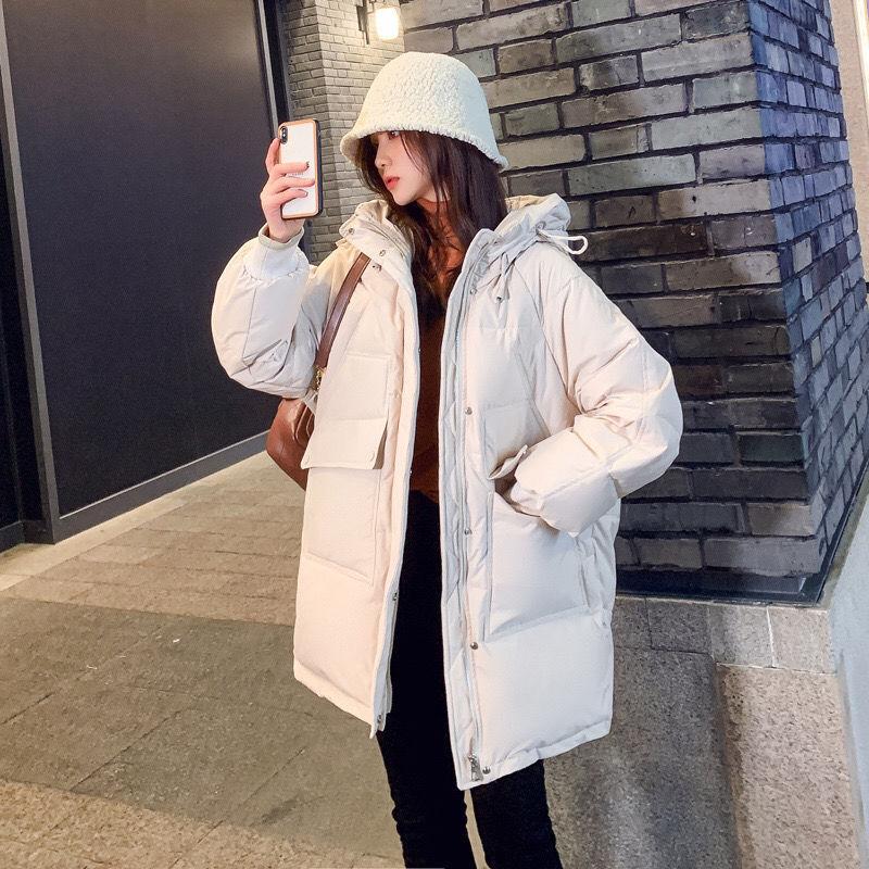 White Duck Down Jacket Korean Style Loose Bread Down Jacket Women Mid-length Hooded Cocoon Coat