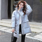 Glossy White Duck Down Jacket Women's Mid-length Loose Padded Jacket Stand-up Collar Bread Jacket