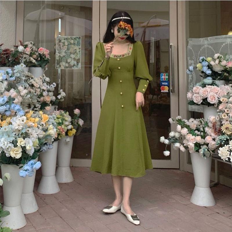 French Dress Design Sense Waist Stalk Orange First Love Skirt Sen Style Gentle Wind Temperament Over-the-knee Long Skirt