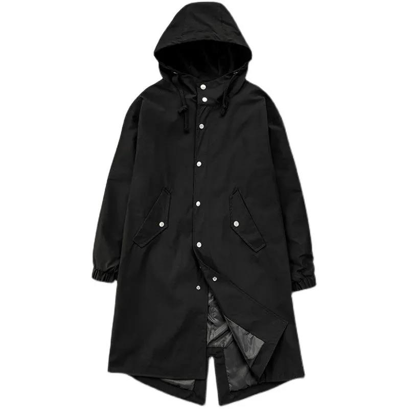 Spring & Fall Trend Hooded Windbreaker Men Solid Jacket Casual Loose Coat Comfortable Parka Long