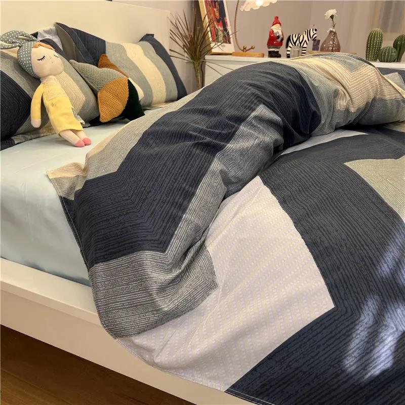 Modern Minimalist Cotton Striped Bed Sheet Quilt Cover Single Double Bed Bedding Four-piece Set