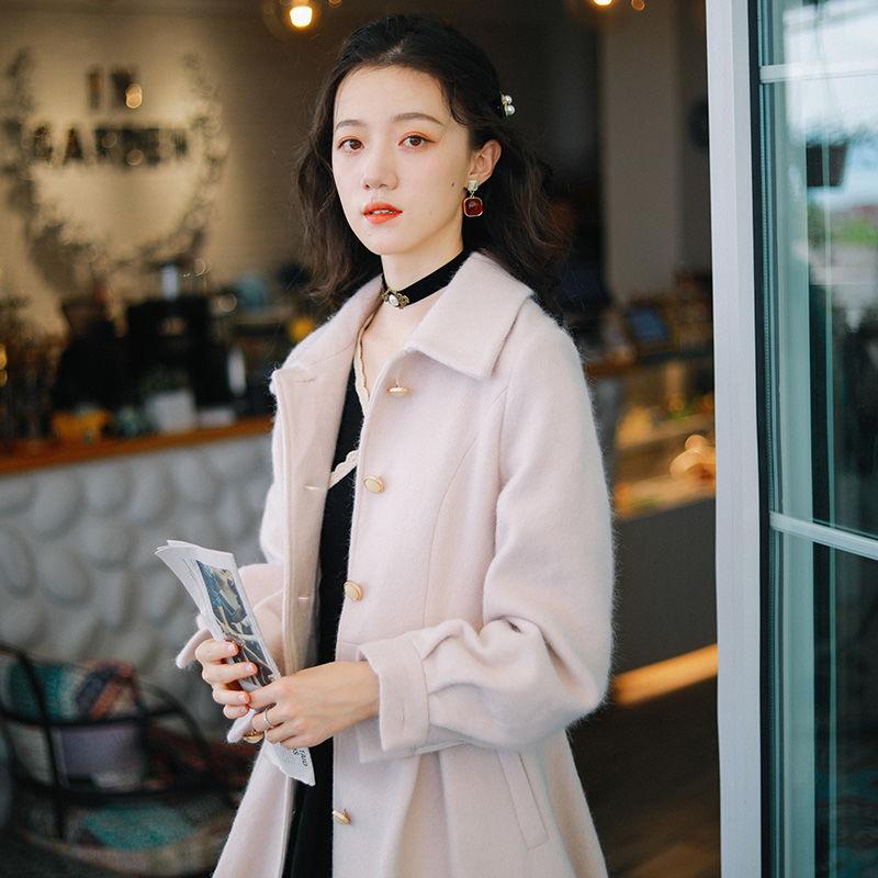 Simple Square Collar High-end Single-breasted Woolen Coat Solid Color Winter Coat In The Tide Long Coat Women