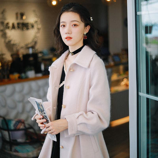 Simple Square Collar High-end Single-breasted Woolen Coat Solid Color Winter Coat In The Tide Long Coat Women