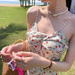 Floral Pearl Sling Dress Summer Mid-length Split Sweet First Love Dress