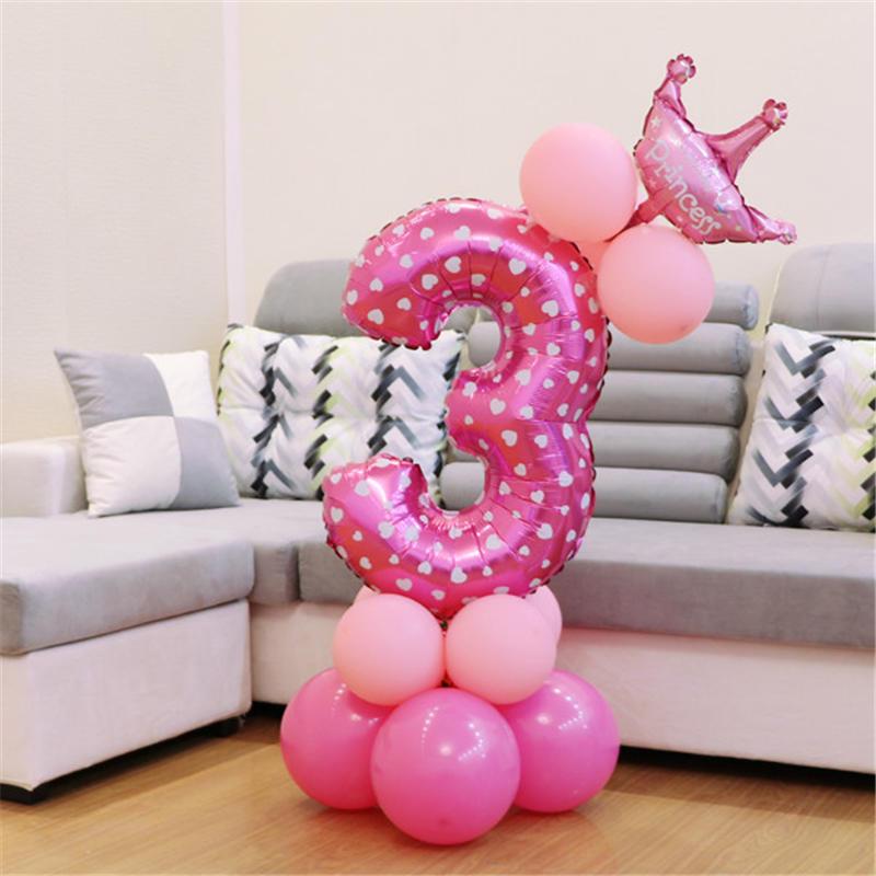 Pink Blue Foil Balloons Numbers 1 2 3 4 5 6 7 8 9 Pattern Birthday Party Decorations