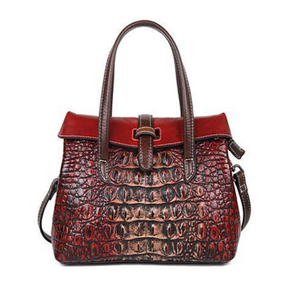 Handbag Female Bag Head Layer Cowhide Crocodile Pattern Handmade Retro One-shoulder Messenger Leather Retro Female Bag