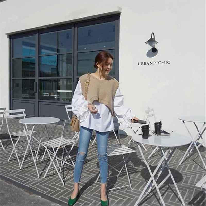 WTEMPO Hole Jeans Women Nine Points Version Was Thin and High Waist Tight Eight Points Pants Feet Summer