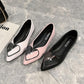 Sweet Pointed Toe Flat Shallow Mouth Single Shoes All-match Women's Shoes Heart-shaped Square Buckle Soft Leather Flat Shoes