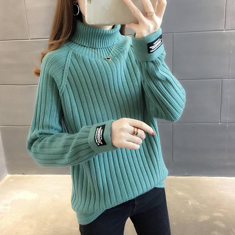 Pofulove Sweater Lady Thicken Loose Autumn Winter Turtleneck Long Sleeve Bottoming Shirt Sweet Tops