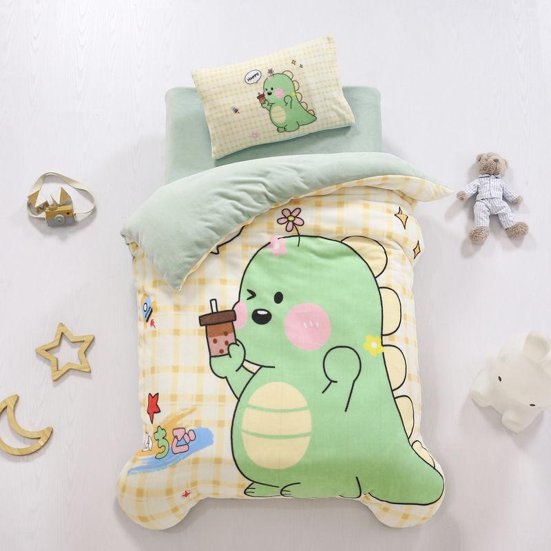 Fall/Winter Double-sided Milk Velvet Three-piece Quilt for Kindergarten Children's Nap Quilt Plus Velvet Thick Quilt Cover Removable and Washable
