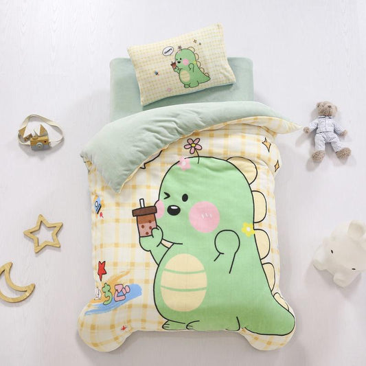 Fall/Winter Double-sided Milk Velvet Three-piece Quilt for Kindergarten Children's Nap Quilt Plus Velvet Thick Quilt Cover Removable and Washable
