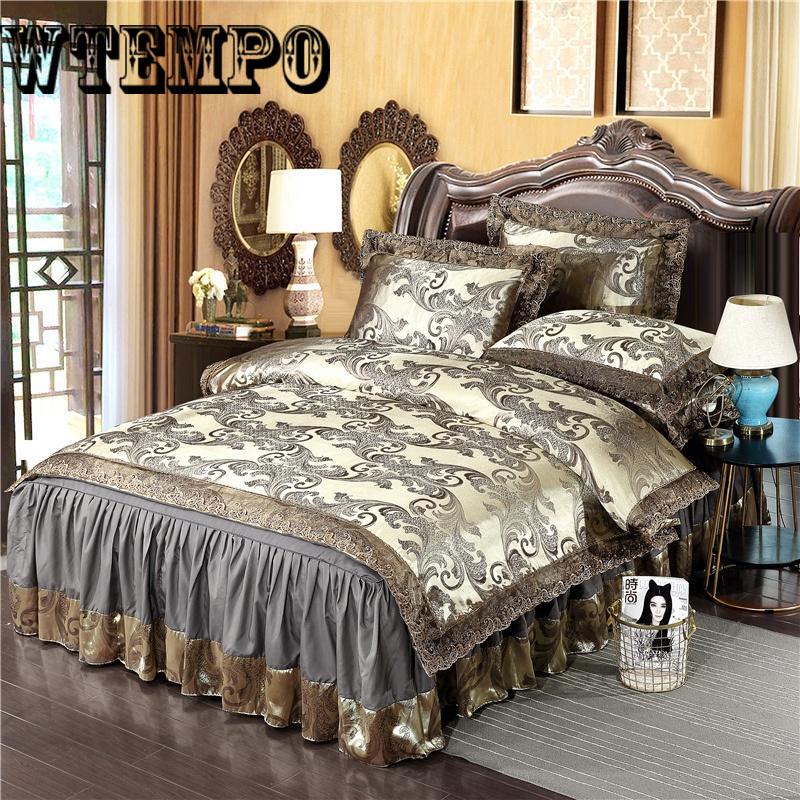 Lace Jacquard Bedding Sets Queen King Size Fabric quilted Bedcover+Pillowcases+Duvet Cover