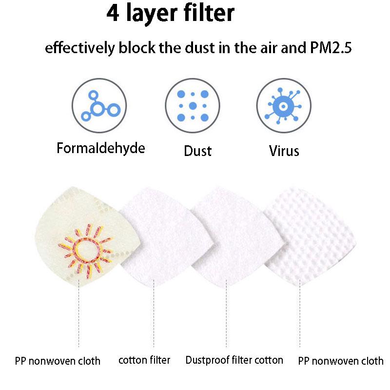 Kids face Mask 4 Layer Filter Protective Mask Anti Dust PM2.5 Masks Respirator mask with Valve
