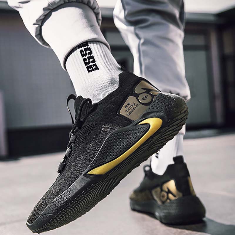 Spring Real Flying Knitting Shoes Men's Breathable Fashion Sneakers Black Gold Men's Sports Running Shoes Men's Shoes